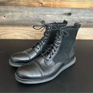 Cole Haan Grand OS Cap Toe Black Leather Laced Mens Military-like Boots Sz 9M